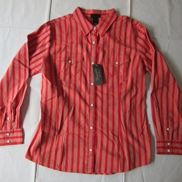 Wrangler Retro Women's XL Long Sleeve Striped Snap Western Shirt - Red - Picture 2 of 3